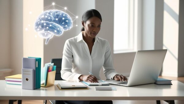 productive adult managing adhd with organizational tools and calm workspace