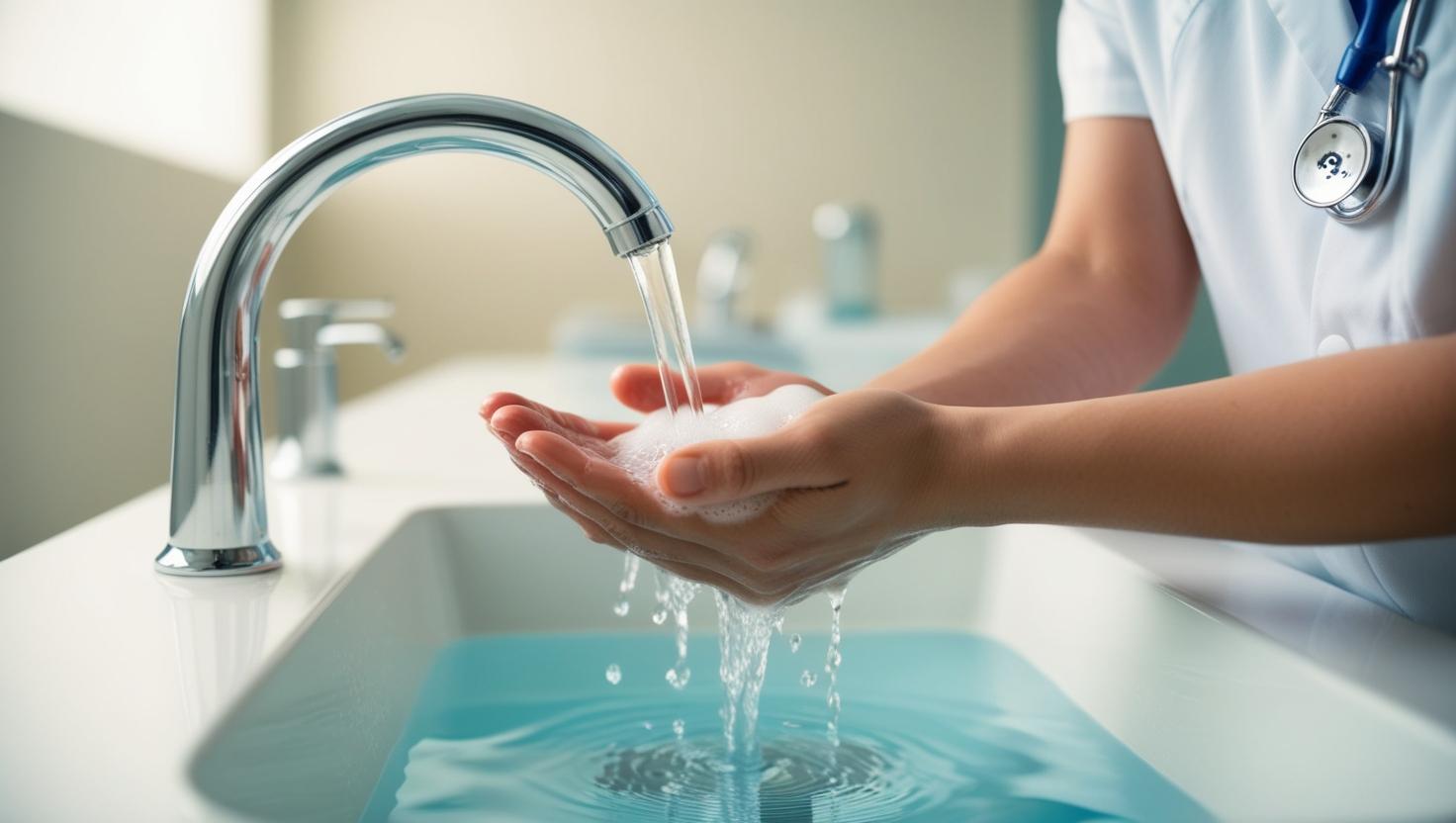 Person washing hands repeatedly demonstrating OCD cleaning compulsion in clinical setting
