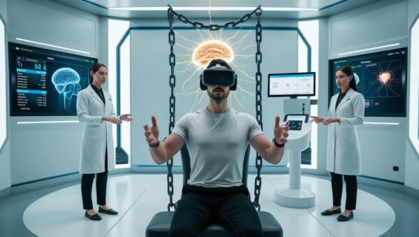 Virtual reality exposure therapy session for social phobia mental health treatment