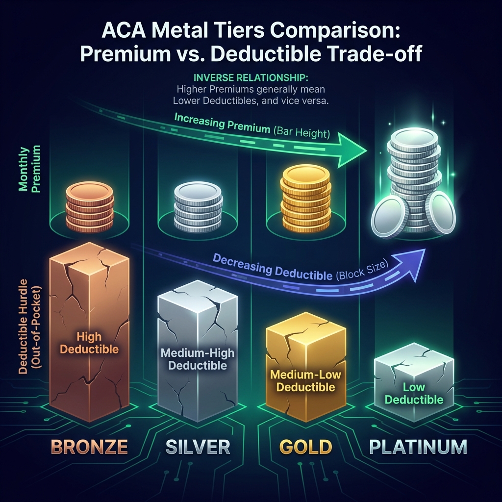 comparison chart of aca metal tiers showing premium vs deductible trade-offs