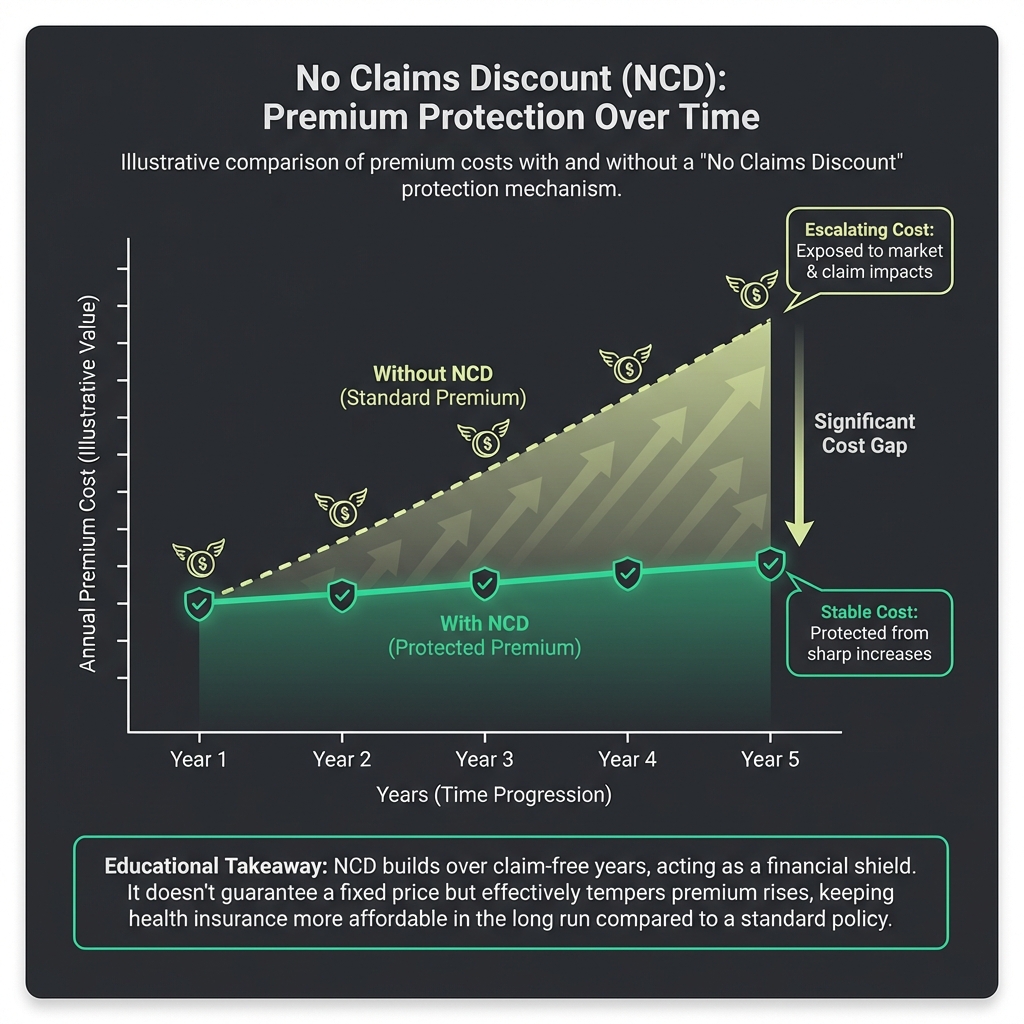 chart illustrating how no claims discount protects health insurance premiums over time