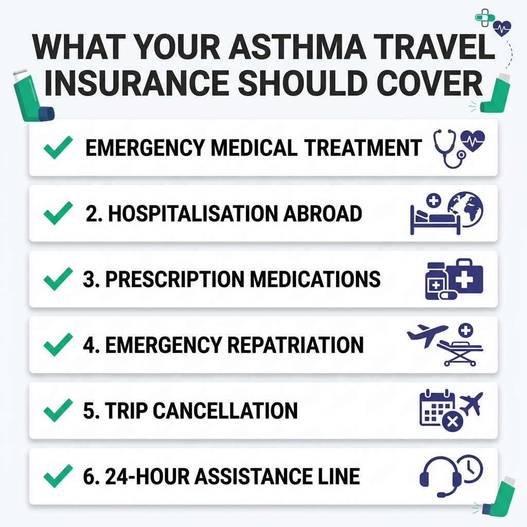 what travel insurance with asthma covers - checklist of cover including emergency medical and repatriation