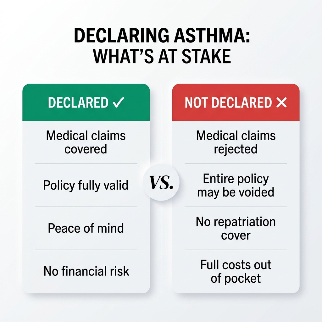 declaring asthma on travel insurance vs not declaring - comparison chart for asthma sufferers - travel insurance with asthma