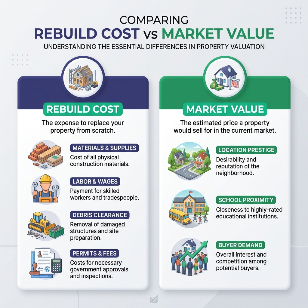 Rebuild Cost vs Market Value Comparison for Home Insurance