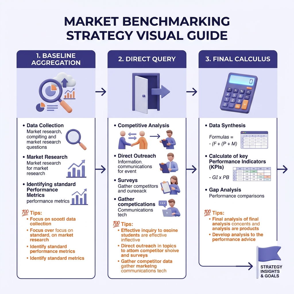 Step-by-step visual guide to the strategic market benchmarking process for home and vehicle insurance