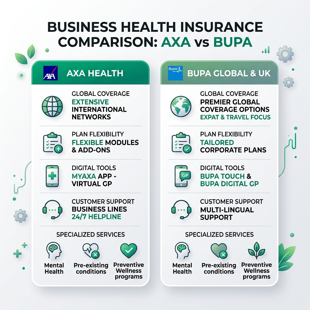 comparison chart of axa vs bupa for business health - axa company health insurance