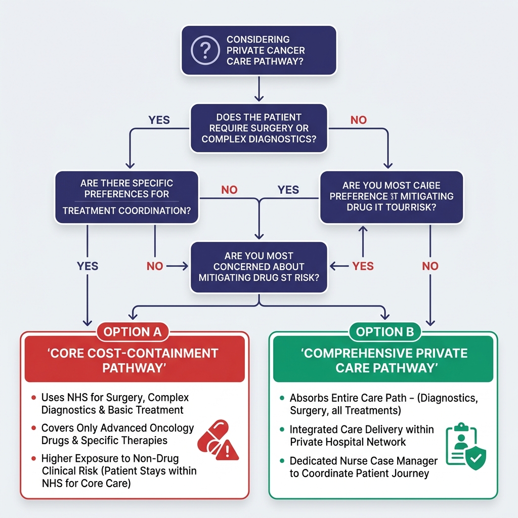 Decision flow for private oncology care pathways vs public hospital cash benefits - axa corporate health insurance