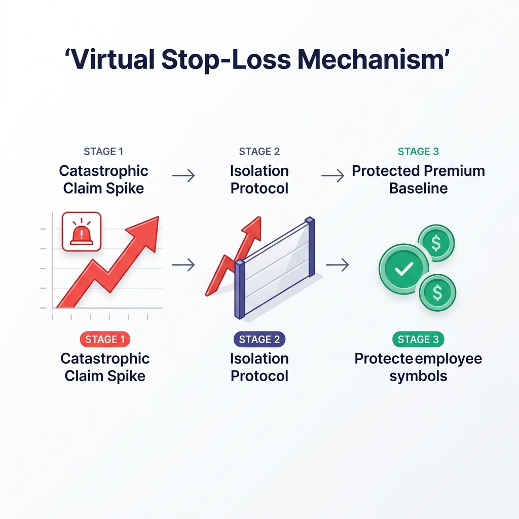 Process breakdown of virtual stop-loss mechanism protecting corporate premiums - axa corporate health insurance