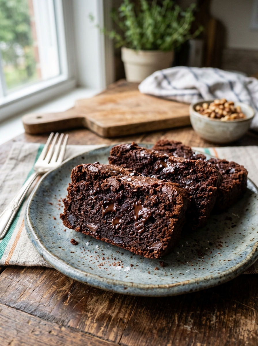 sliced rich fudgy healthy sweet potato chocolate brownies served on a plate