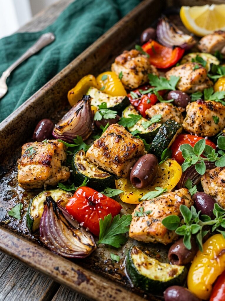 ZESTY SHEET PAN GREEK CHICKEN AND VEGETABLES
