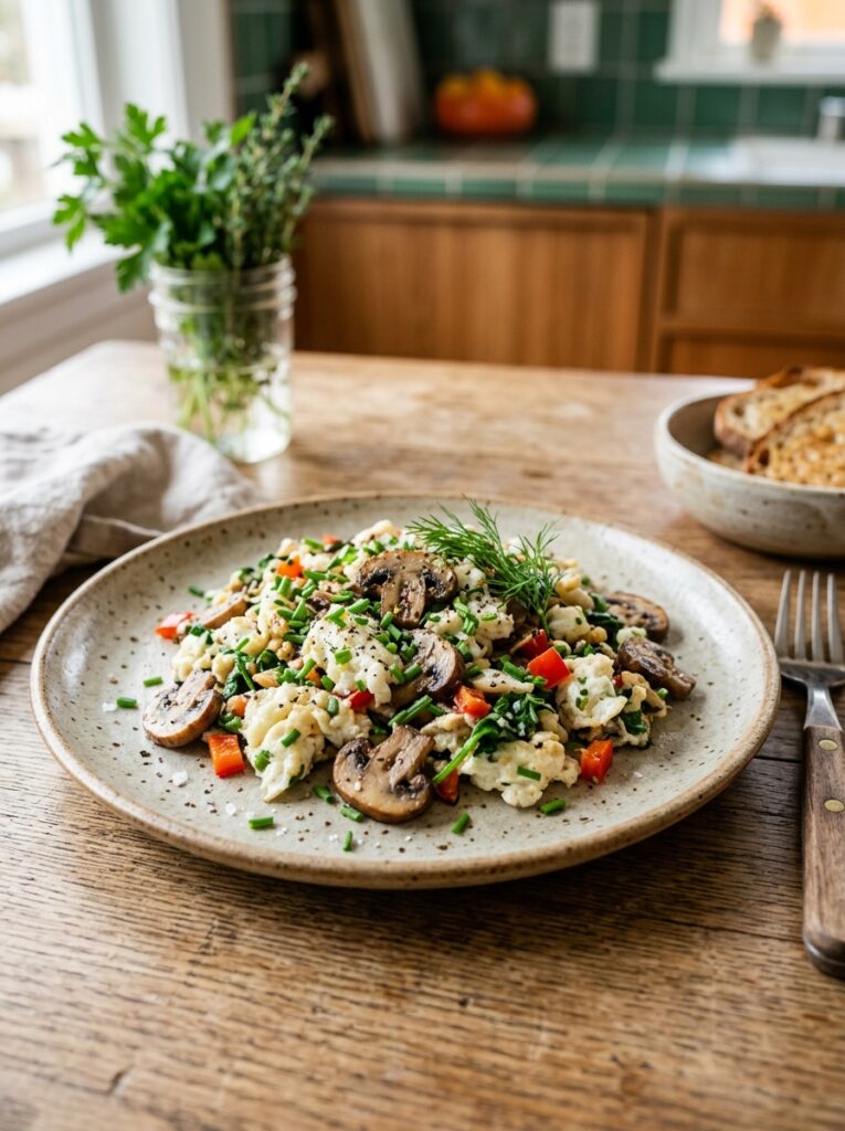 HIGH PROTEIN EGG WHITE AND VEGGIE SCRAMBLE